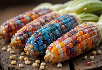 Colorful gem corn with loose kernels
