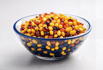 Colorful glass gem corn in white bowl