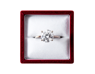 Luxury Diamond Ring Display in Open Velvet Box isolated on transparent background