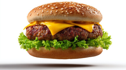 Burger Delight: A mouthwatering, freshly made burger, artfully constructed with a succulent patty, melted cheese, crisp lettuce, and a toasted sesame seed bun, ready to tantalize your taste buds.