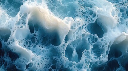 Close-up view of ocean foam with intricate bubbles and swirling patterns creating a dynamic and textured surface