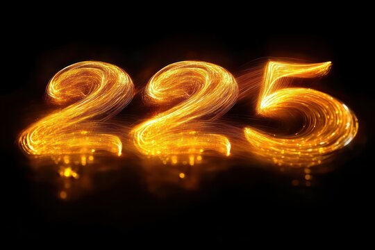 Glowing golden light trails forming the numbers 225 on a dark background conveying energy and motion