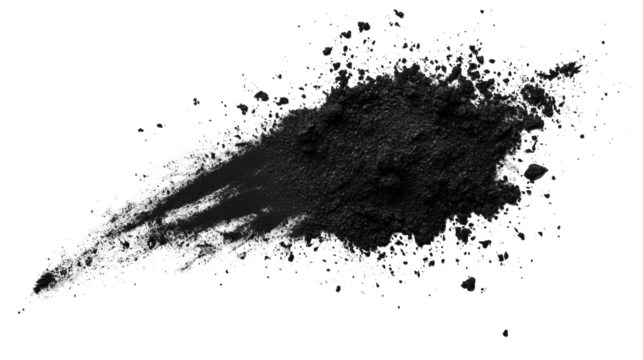 Abstract rendering of a dark, textured shape with a light-reflecting edge on black - Powered by Adobe