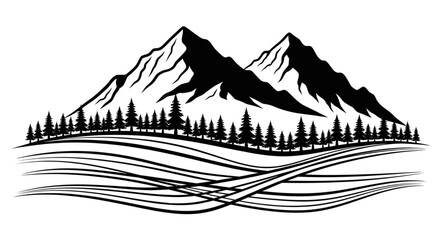 Fototapeta premium Rugged Mountain Forest Landscape Emblem for Outdoor Adventure Travel Tourism Branding Design