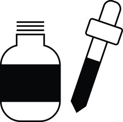 Dropper with black liquid icon for serum or medicine design isolated on transparent background.