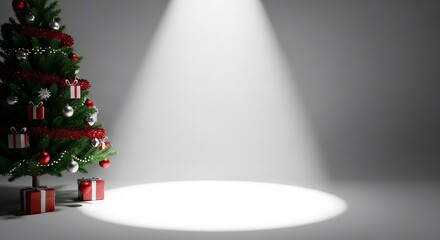 Experience the magic of Christmas with this festive tree and gifts, perfect for holiday promotions and seasonal greetings
