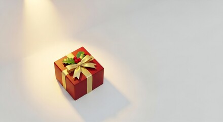 Elegant gift with gold ribbon on clean surface offering festive cheer and holiday spirit for marketing campaigns and seasonal promotions