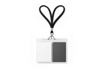Id card holder with blank template badge and black heart-shaped lanyard, staff pass security access