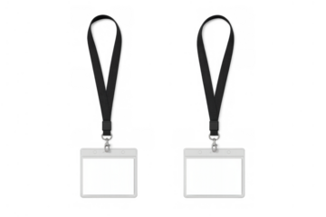 Blank identification card badge with black lanyard mockup, passing access and entry at events or conferences