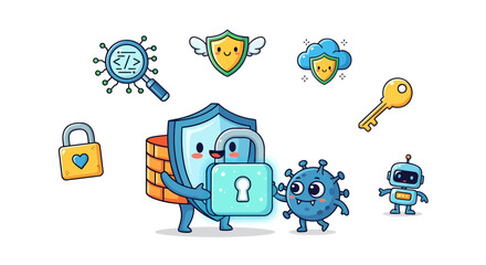 Playful depiction of cybersecurity concepts for educational and marketing campaigns