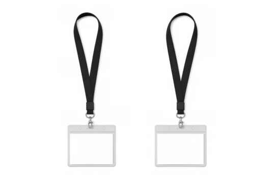 Blank identification card badge with black lanyard mockup, passing access and entry at events or conferences