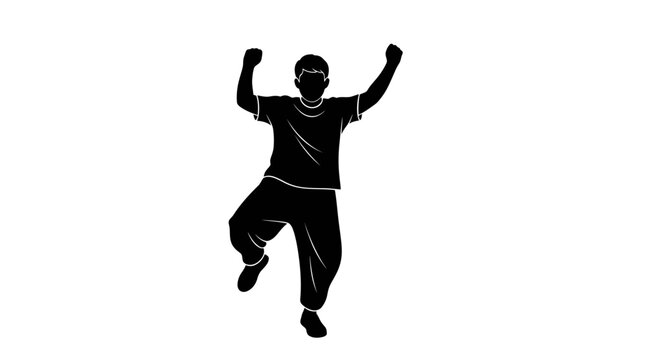 Silhouette of a celebrating man in dynamic pose conveys achievement and exuberance