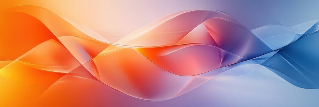 Smooth flowing abstract waves blending warm orange, red, and cool blue tones creating a harmonious and calming visual gradient