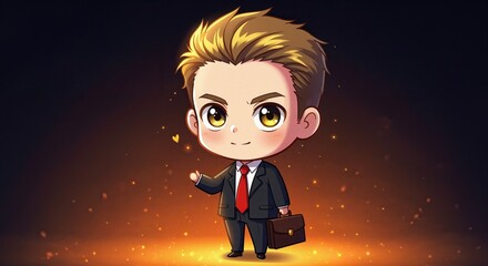 Business Illustration: An illustration of a business man, embodying professionalism. This charming figure radiates confidence and approachability, perfect for various professional contexts.