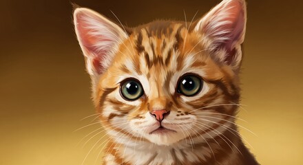 Cute Kitten's Gaze: A captivating image of a cute kitten with bright eyes, and striped fur, gazing directly at the viewer, evoking feelings of warmth and innocence. 