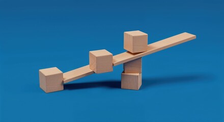 Balance and Equilibrium: A wooden seesaw in perfect equilibrium, with blocks precisely positioned, symbolizes balance, stability, and the interplay of forces.