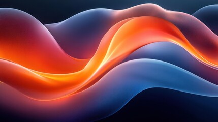 Abstract flowing waves with smooth gradients in vibrant orange and cool blue hues creating a sense of motion and fluidity