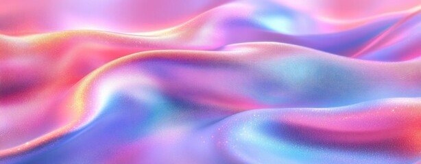 Soft flowing fabric with iridescent pastel colors blending pink, purple, blue, and hints of golden light creating a dreamy, smooth, and shimmering surface