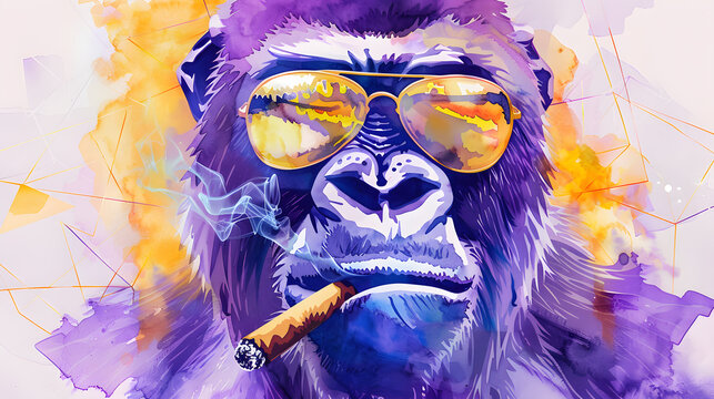 Watercolor illustration of a muscular gorilla