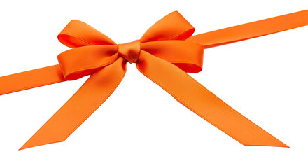 A vibrant orange ribbon tied in a bow on a white background.