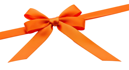 A vibrant orange ribbon tied in a bow on a white background.