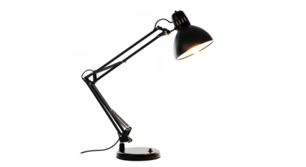 Sleek Black Desk Lamp With Warm Light On Isolated Dark Background