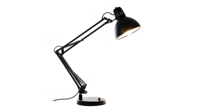 Sleek Black Desk Lamp With Warm Light On Isolated Dark Background