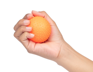  a hand squeezing an orange stress ball isolated on white background PNG, AI GENERATED