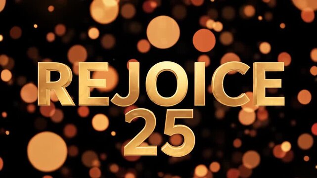 Elegant 25th Anniversary Golden Celebration with Bokeh Lights and Rejoice Message