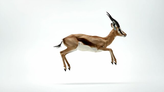 Graceful Springbok Leaping in Mid-Air on White Background.