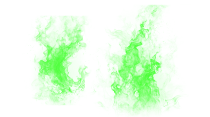 Vibrant green abstract digital art with textured splatters and organic shapes against a stark black background.