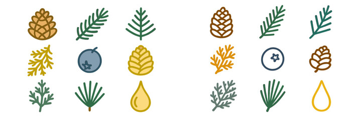 Colorful illustrations of pine cones, leaves, and berries create a nature-inspired pattern for various design projects