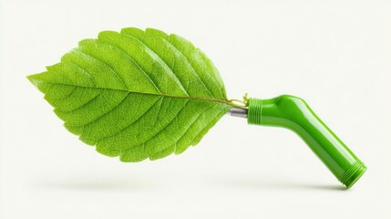 A green leaf with a green handle, isolated on a white background.