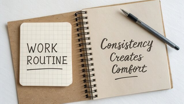 Inspiring Work Routine with Notebook and Pen Showcasing Consistency and Comfort in Productivity and Daily Practices