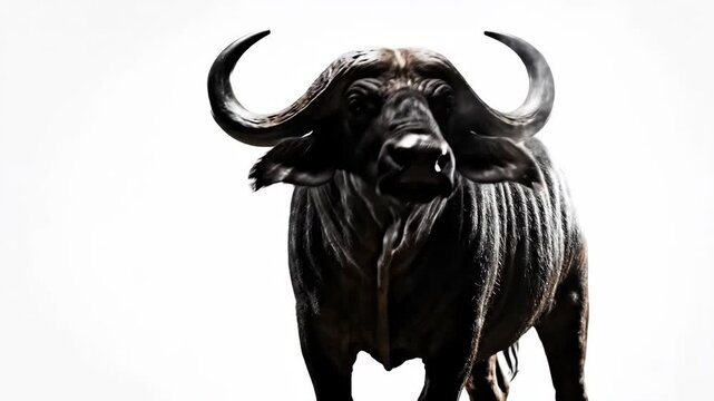 Majestic African Buffalo Silhouette Against a Bright White Background.