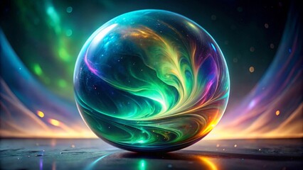 Encapsulated Cosmic Nebula Within a Luminous Orb Displaying Vibrant Hues and Celestial Patterns