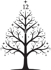 Midnight Countdown Tree Clock – Festive New Year Vector Illustration