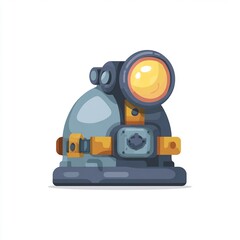 Cartoon Miner's Helmet with Headlamp and Goggles Isolated on White