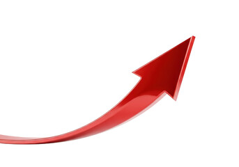 Glossy red arrow pointing upwards and to the right isolated on transparent background