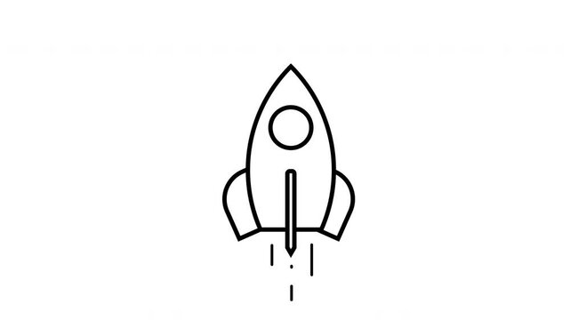 rocket linear icon 4K animation on white background