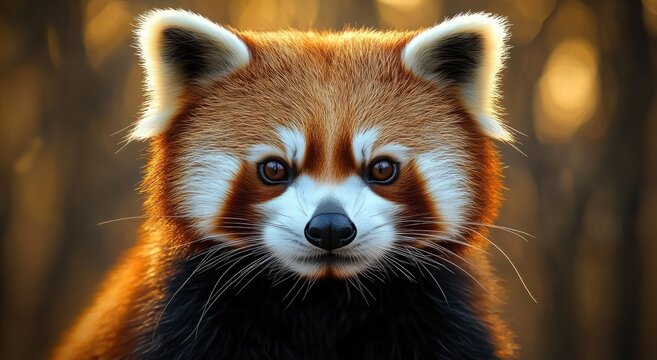Close-up portrait of a red panda with distinctive reddish-brown fur and white facial markings against a softly blurred natural background