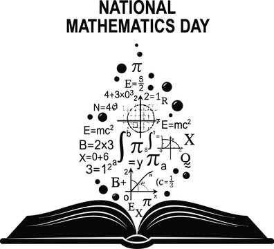 National mathematics day illustration with open book and mathematical formulas