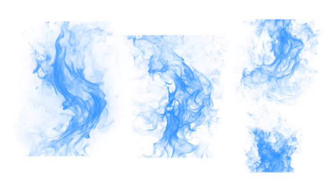 Abstract brush strokes of vibrant blue paint splatters and textured smears on black background, artistic expression and design