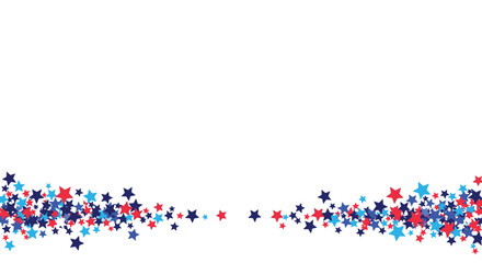 Fototapeta premium Scattered red, white, and blue stars forming a decorative border on a white background.