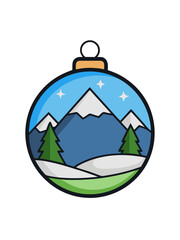 Obraz premium Winter mountain landscape inside a christmas ornament icon