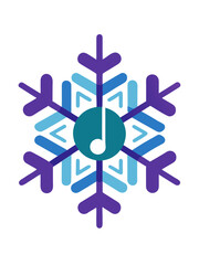 Musical snowflake icon with a note in the center on a black background