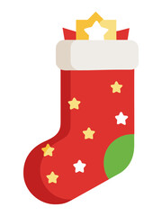 Festive red christmas stocking with stars and a star topper