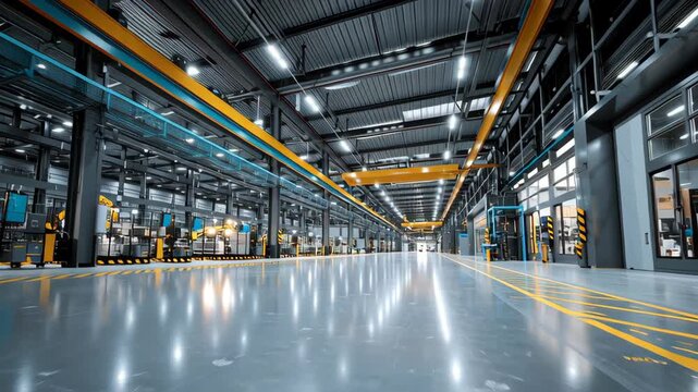 EV battery factory interior with rare earth material handling robots, ultra-modern clean industrial design, cinematic depth, rare earth for electric vehicles
