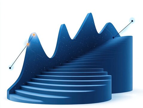 Abstract blue stairs ascending beside a curved graph with glowing points, symbolizing progress and data visualization in a futuristic style - Powered by Adobe