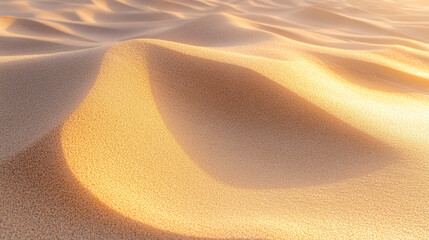 A tranquil desert scene showcasing smooth, flowing sand patterns delicately sculpted by wind and illuminated by gentle soft light, creating subtle shadows and gradients. The image emphasizes texture, 